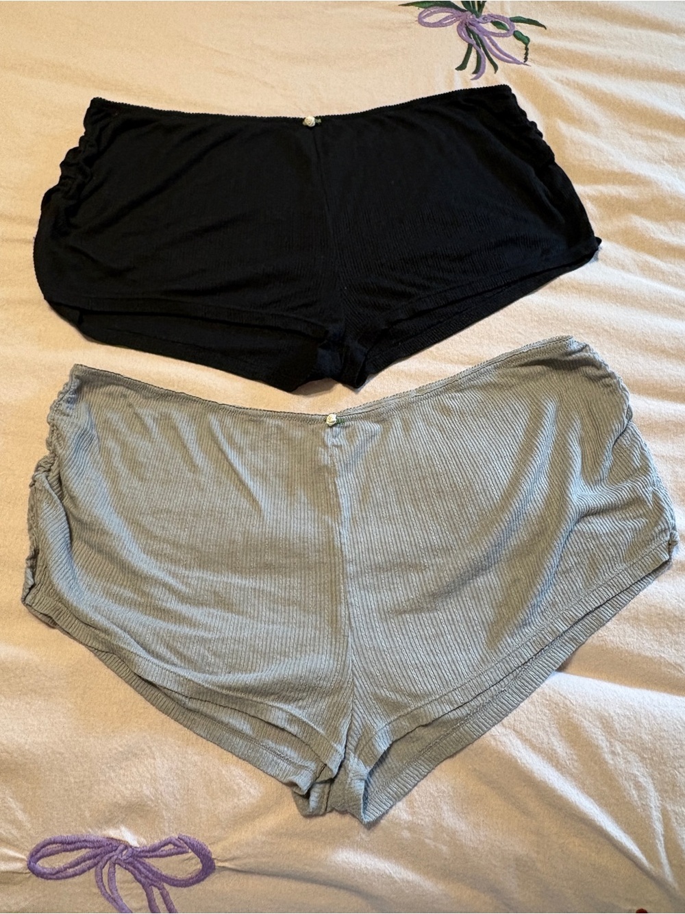 Free People Women’s Ribbed Lounge Shorts - Black & Gray